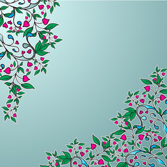 Vector ornament with green leaves and hearts