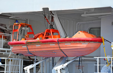 Safety lifeboat on deck of a cruise ship