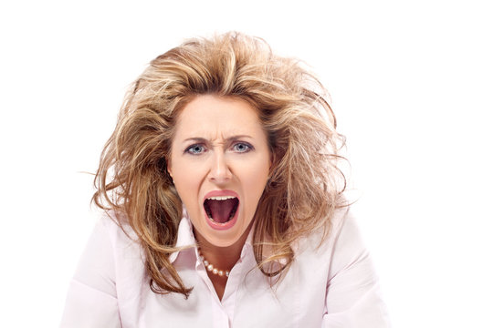 Enough! Angry woman screaming in a frustration