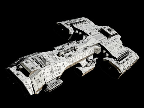 Spaceship on black - front angled view