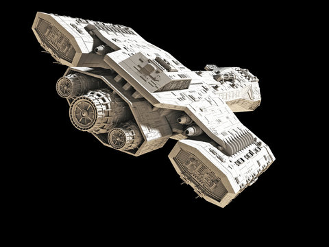 Spaceship on black - rear angled view