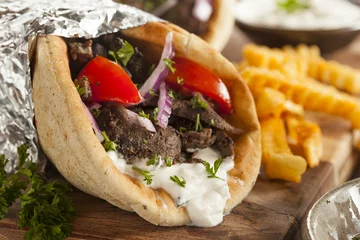 Foto op Canvas Homemade Meat Gyro with French Fries © Brent Hofacker