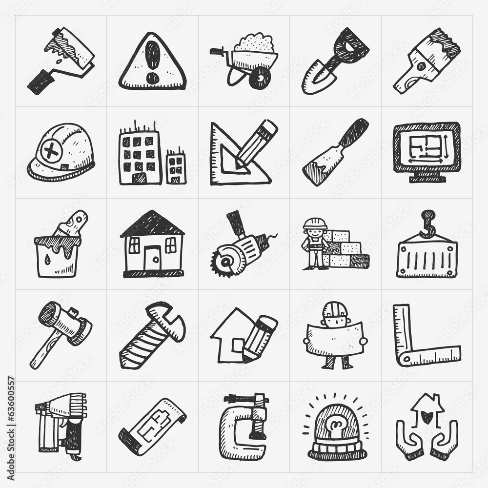 Wall mural doodle construction icons