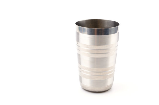 Stainless steel cup isolated white background