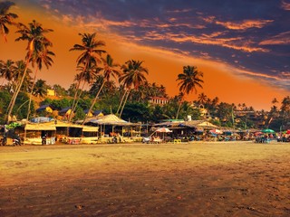beach against the sunset sky
