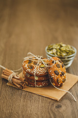 Homemade biscuits with sesame seeds and chocolate