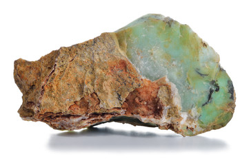 Rough green opal (chryzopal) veins mineral.