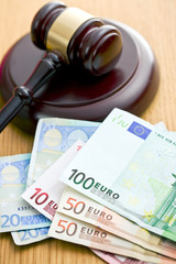 judge gavel and euro currency