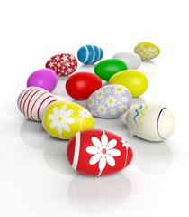 Various colored Easter eggs isolated on white