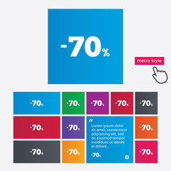 70 percent discount sign icon. Sale symbol.