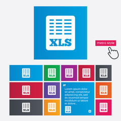 Excel file document icon. Download xls button.