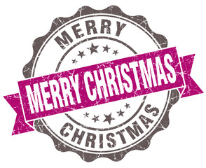 Merry christmas violet grunge retro vintage isolated seal