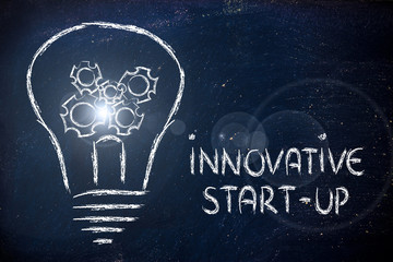 innovative start-up, lightbulb with gearwheels