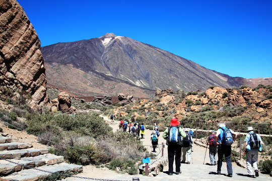 Ramblers Hiking At Pico De Teide, Tenerife