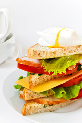 Fresh sandwich with bacon and poached egg