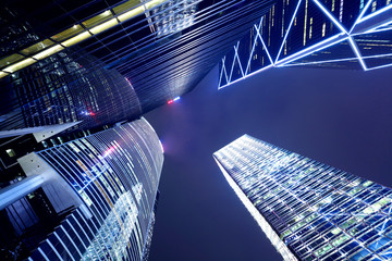 Modern building to sky at night