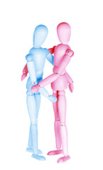  wooden dummies representing traditional heterosexual couple