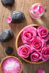 rose flowers, salt and spa stones