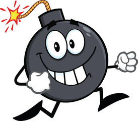 Smiling Bomb Cartoon Character Running