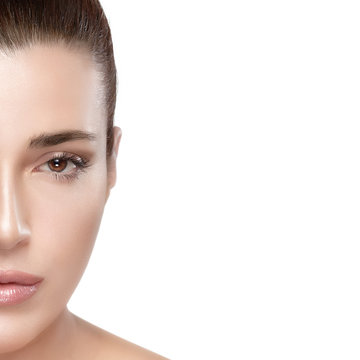 Beautiful woman half face. Skincare concept