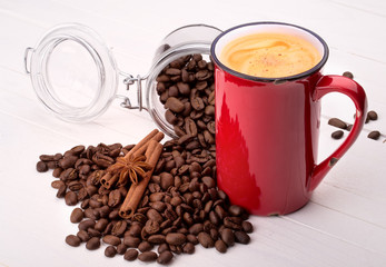 cup of Coffee on wooden vintage table