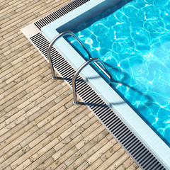 Swimming pool with wooden deck