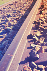 Fototapeta premium Old railway track detail, retro vintage look