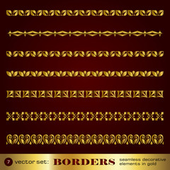 Borders seamless decorative elements in gold set 7