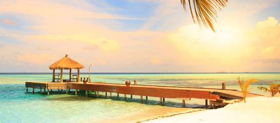 Wooden wharf with pavilion for ships