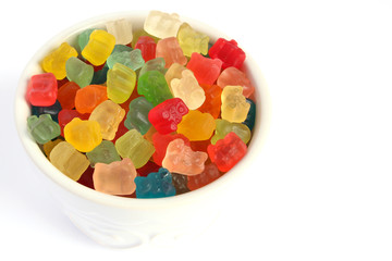 Gummy bears in white bowl on white background - 63618168