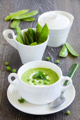 Puree the soup young green peas.