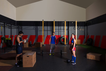 gym group workout barbells slam balls and jump