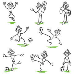 Stickman playing soccer, football, different poses