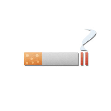 paper cut pattern of cigarette with smoke is isolated icon on wh