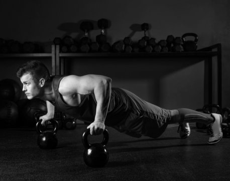 Kettlebells push-up man strength gym workout