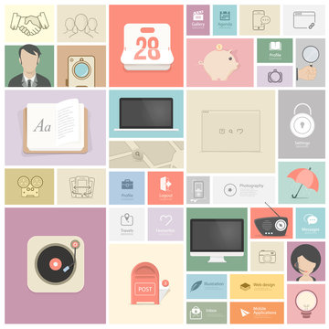 Vintage flat objects and icons for templates