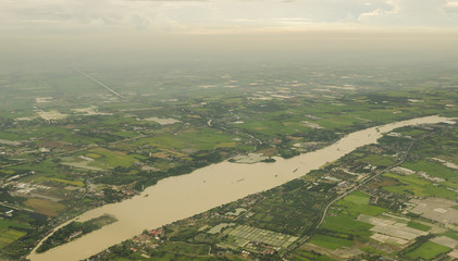 Obraz premium Rice terrace and mountains on a horizon