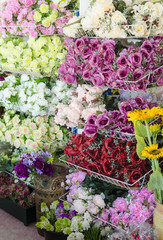 Colorful flowers in a flower shop on a market