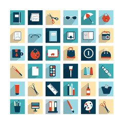 Collection of work office flat design icons.