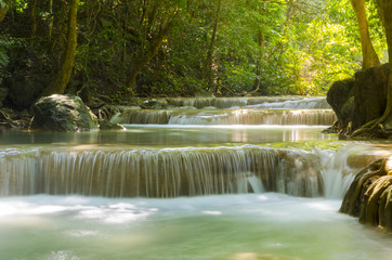 Erawan waterfall, the best waterfall in tropical forest, Thailand