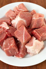 pork on plate on brown background