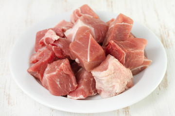 pork on plate on white background