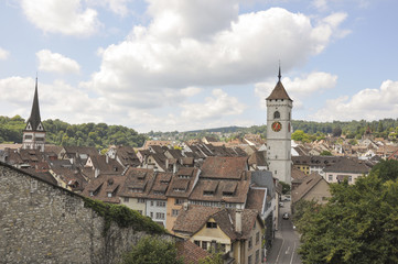 Schaffhausen, historische Altstadt, Kirchturm, Sommer, Schweiz