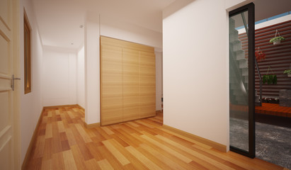 wood cabinet hall with garden