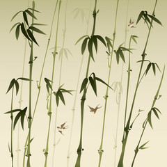 Naklejka premium bamboo forest, vectorized oriental style brush painting