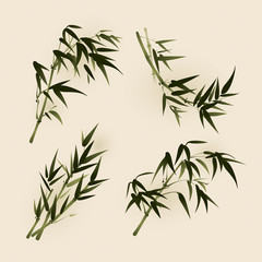 Naklejka premium bamboo leaves, vectorized oriental style brush painting