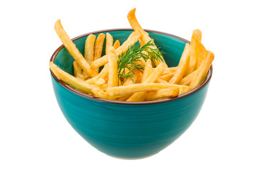 French fries on white background