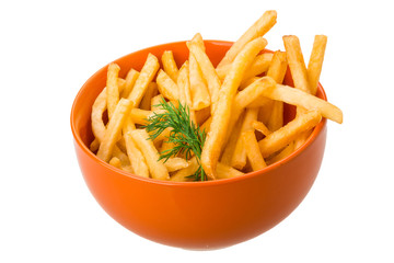 French fries on white background