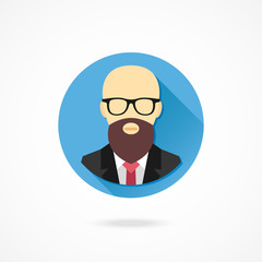 Vector Bald Man with Beard and Glasses Icon