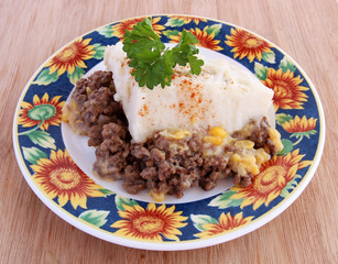 Shepherd's pie in sunflower plate
